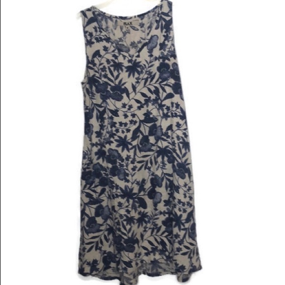 Flax Dresses & Skirts - Flax Linen Blue Gray Floral Sleeveless Dress. M